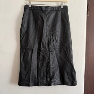 80s Vintage TIBOR | Black Leather Midi Skirt Vintage Size 16 *Fits Modern 12